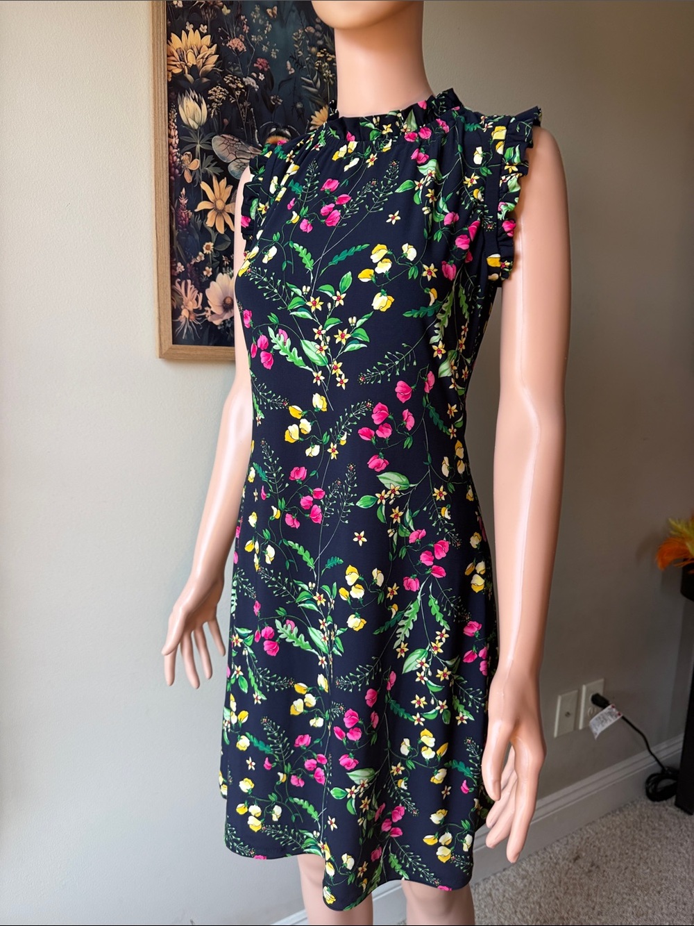 Tommy Hilfiger Black Mini Dress with Pink & Yellow Floral Print